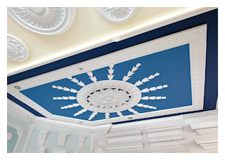 Decorative ceiling lily centre with down lights inserted.